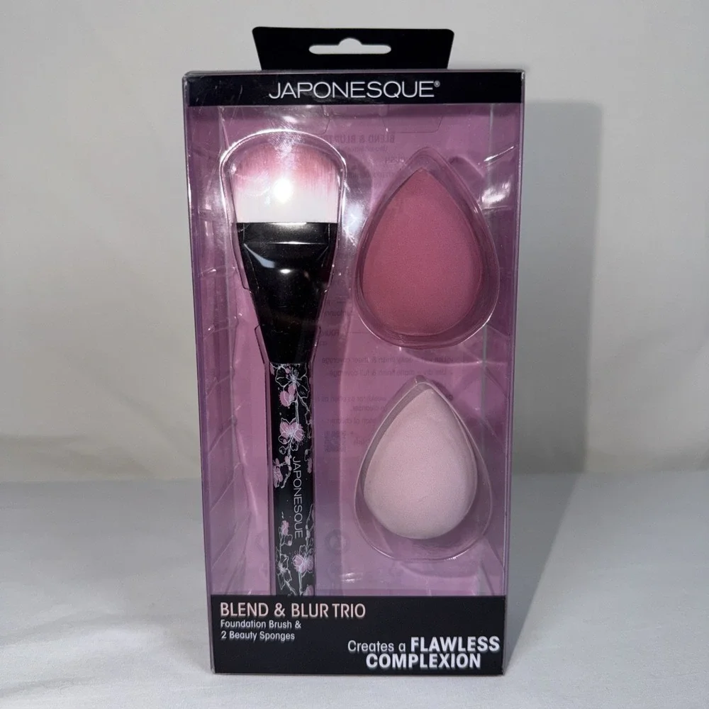 Japonesque Blend & Blur Trio Makeup Brush & Beauty Sponge Set NIB